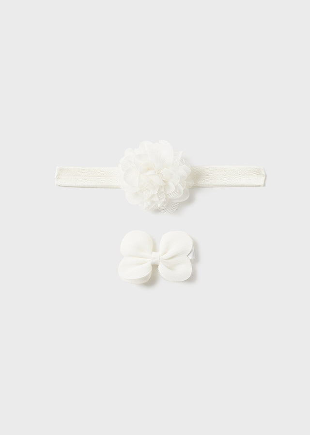 2-teiliges Set bestehend aus einem Haarband mit Blumen-Applikationen und einer Haarspange aus der festlichen Kollektion von Mayoral