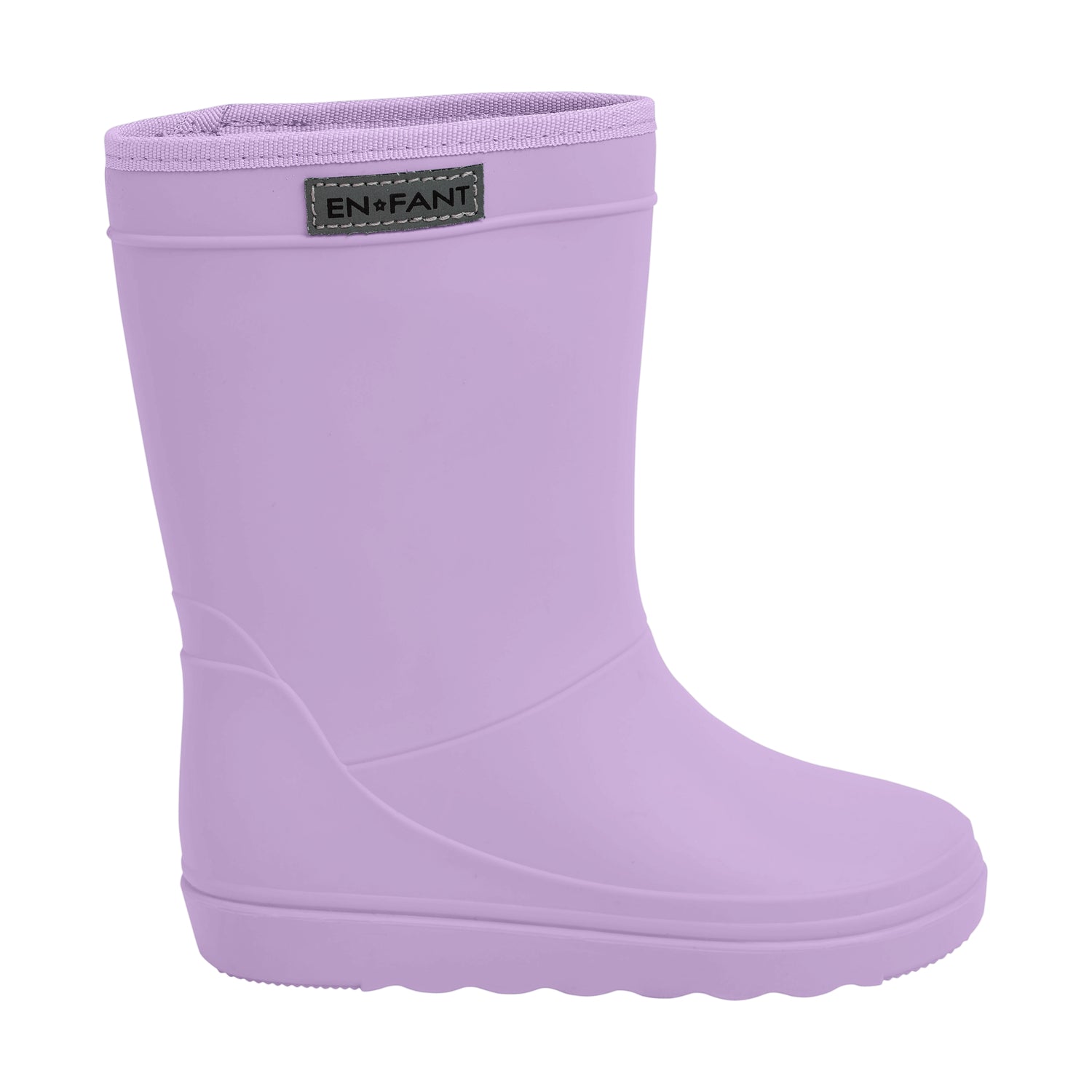 Lilafarbene Gummistiefel von Enfant, perfekt für Spiele im Regen.