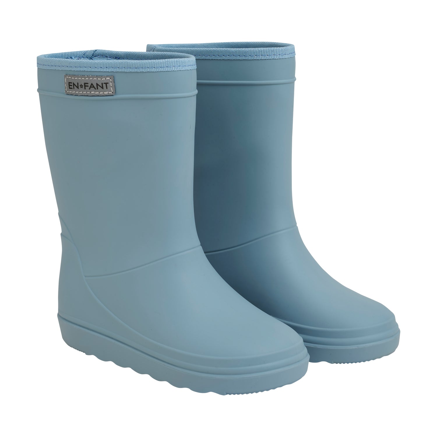 Blaue Gummistiefel von Enfant, perfekt für Spiele im Regen.