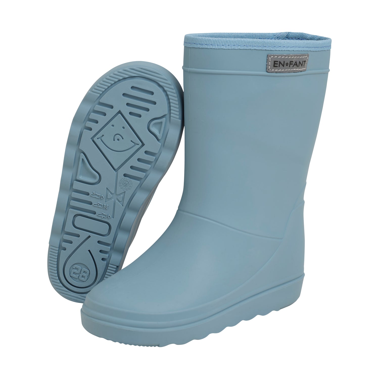 Blaue Gummistiefel von Enfant, perfekt für Spiele im Regen.