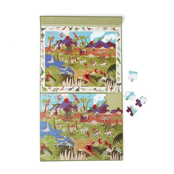 Dieses Discovery-Puzzle wurde speziell für die Entwicklung der Beobachtungsgabe entwickelt. Nachdem du das 80-teilige Puzzle zusammengesetzt hast, beginnt deine Suche als Detektiv. Versuche, alle Dinosaurier zu finden, die du auf der Tafel im Puzzle siehst. Hast du sie alle gefunden? Das Puzzle ist magnetisch und hat die perfekte Größe, um überallhin mitgenommen zu werden
