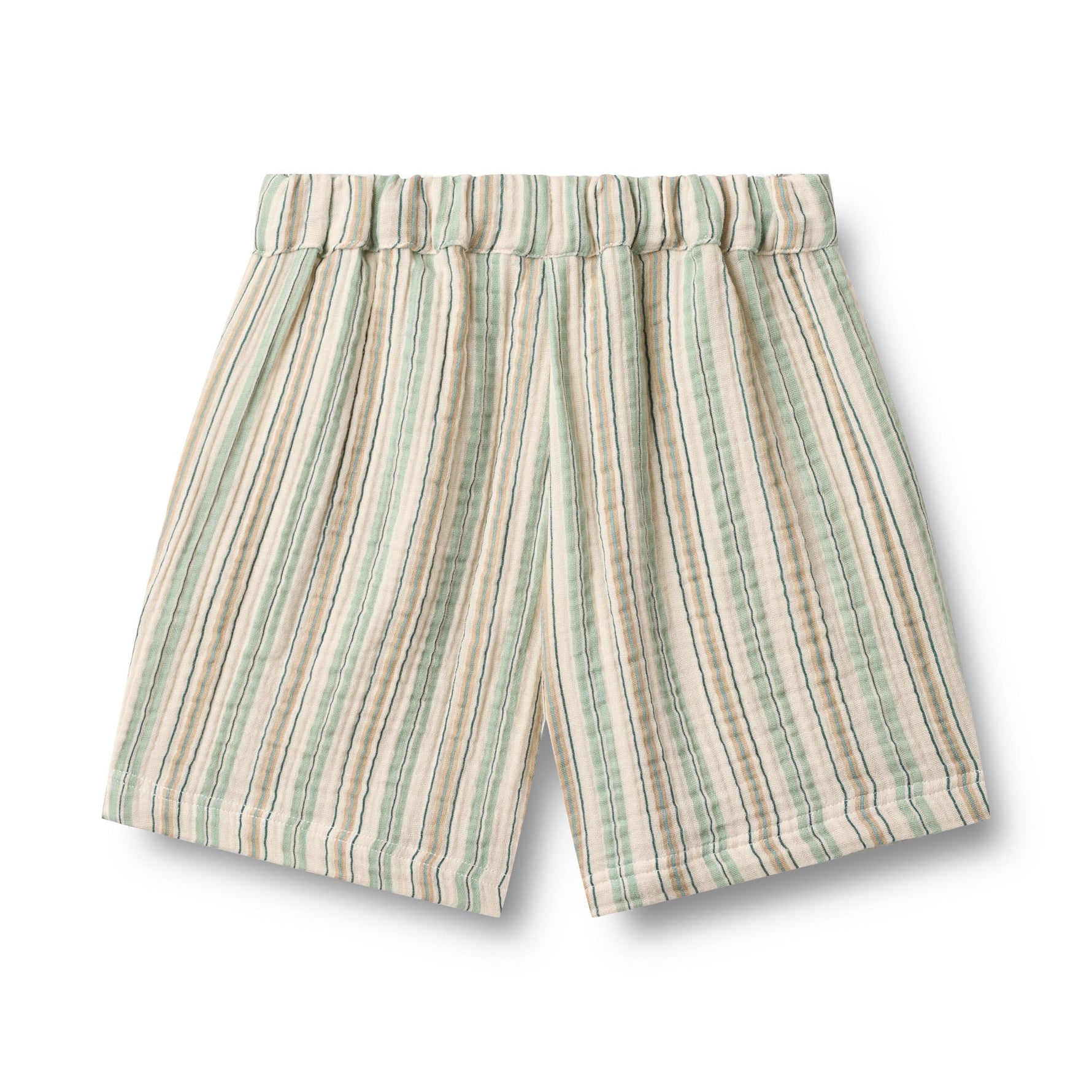 Leichte Shorts aus hochwertigem Musselin in zartem Wheat-Ton mit feinen Streifen. Das atmungsaktive Material aus 100% Bio-Baumwolle bietet maximalen Komfort für warme Tage. Der lockere Schnitt ermöglicht volle Bewegungsfreiheit und macht diese Shorts zum perfekten Begleiter für Freizeit und Alltag.