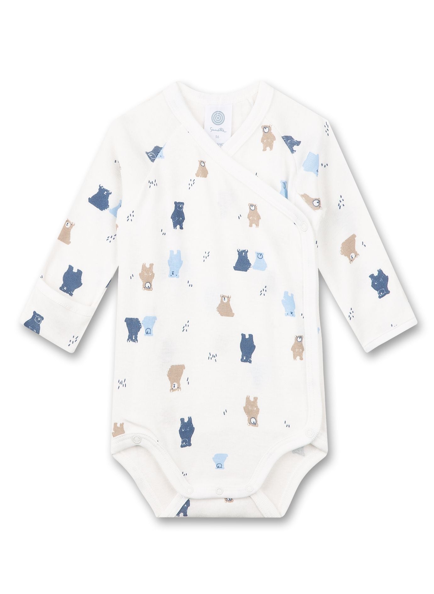 Langarm-Wickelbody von Sanetta mit knuffigen bunten Bären-Motiven als Alloverprint mit ausklappbarem Kratzschutz. - angenehm softe Feinripp-Qualität aus 100% GOTS zertifizierter Bio-Baumwolle - Ärmel mit zusätzlichem einklappbarem Kratzschutz - praktischer Wickelverschluss für ein sanftes An- und Ausziehen - kindlich verspielt gestalteter Alloverprint aus Bären-Motiven - pflegeleicht und trocknerbeständig