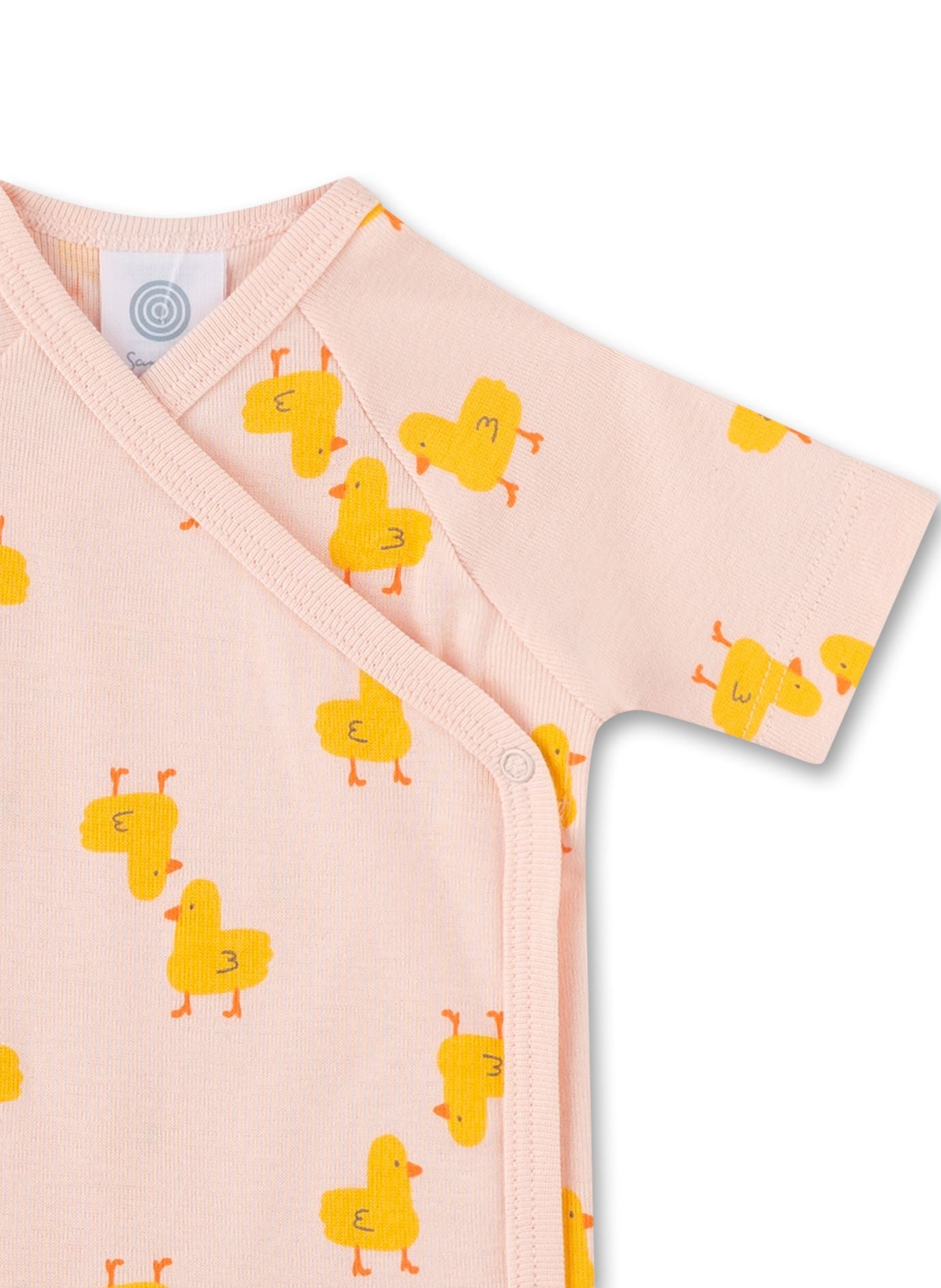 halbarm Wickelbody für kleine Mädchen mit einem Entchen-Alloverprint von Sanetta