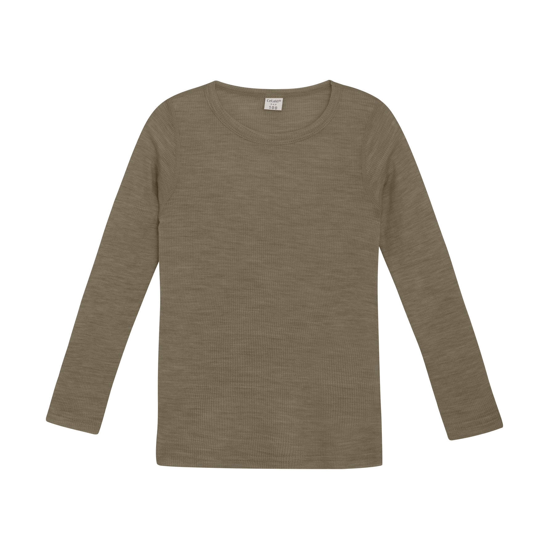 Dieses langärmlige Shirt in Olivgrün aus hochwertiger Wolle von Celavi bietet angenehmen Tragekomfort und zeitlose Eleganz.