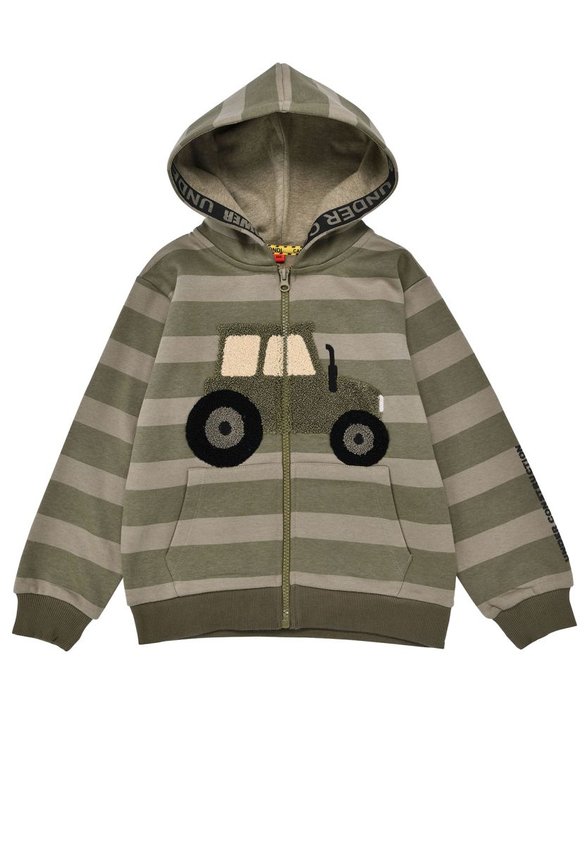 Sweatjacke geringelt 'Traktor' von Bondi – perfekt für kleine Abenteurer. Das kuschelige Sweatshirt besticht durch sein verspieltes Traktor-Design und die klassischen Streifen. Die hochwertige Baumwoll-Polyester-Mischung sorgt für Komfort und Langlebigkeit. Ideal für Alltag und Freizeit – ein Lieblingsstück, das Kinderherzen höher schlagen lässt.