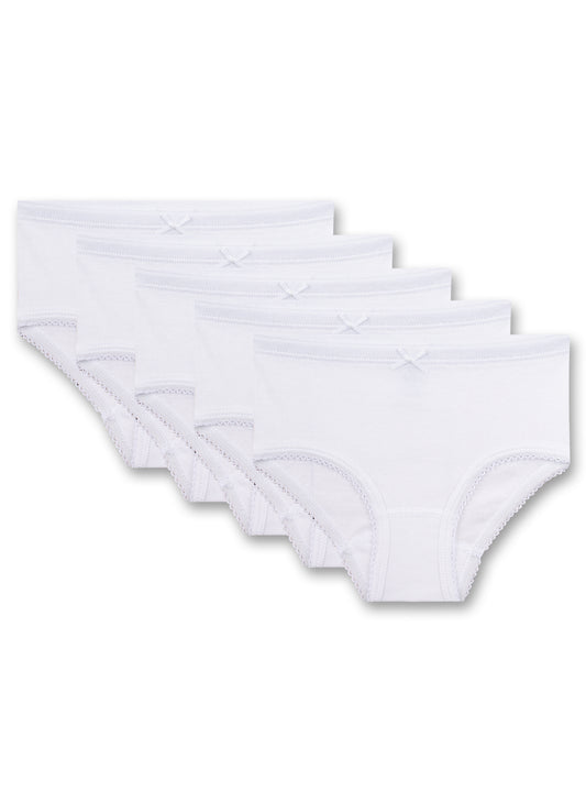 Basic-Set für Mädchen bestehend aus weißen Hüftslips im vorteilhaften 5er-Pack von Sanetta