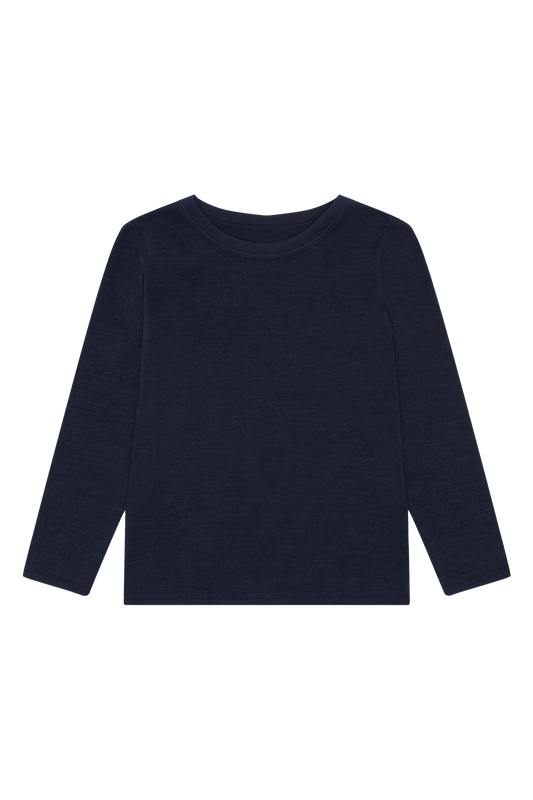 Dieses dunkelblaue Langarmshirt aus Wolle von Hust &amp; Claire bietet angenehme Wärme und Komfort für kühle Tage.