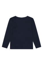 Dieses dunkelblaue Langarmshirt aus Wolle von Hust &amp; Claire bietet angenehme Wärme und Komfort für kühle Tage.