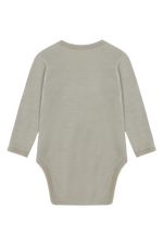 Dieser grüne Langarm-Body aus hochwertiger Wolle von Hust &amp; Claire bietet angenehmen Tragekomfort und natürliche Wärme für Ihr Kind.