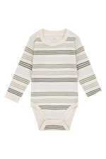 Weißer Langarm-Body mit grünen und blauen Streifen von Hust &amp; Claire, der Komfort und Stil vereint.