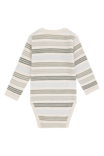 Weißer Langarm-Body mit grünen und blauen Streifen von Hust &amp; Claire, der Komfort und Stil vereint.