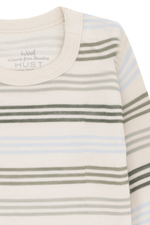 Weißer Langarm-Body mit grünen und blauen Streifen von Hust &amp; Claire, der Komfort und Stil vereint.