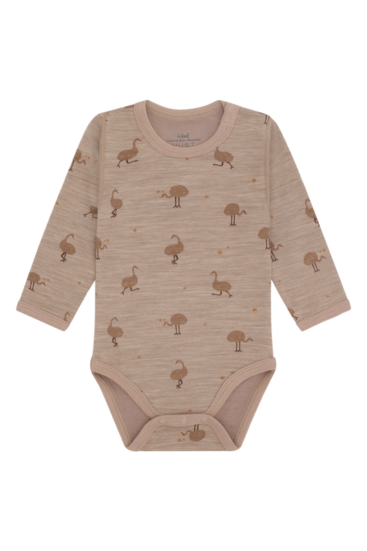 Dieser langärmlige Body von Hust &amp; Claire in Beige besticht durch ein charmantes Straußenmuster und bietet Ihrem Kind angenehmen Tragekomfort.