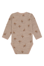 Dieser langärmlige Body von Hust &amp; Claire in Beige besticht durch ein charmantes Straußenmuster und bietet Ihrem Kind angenehmen Tragekomfort.