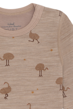Dieser langärmlige Body von Hust &amp; Claire in Beige besticht durch ein charmantes Straußenmuster und bietet Ihrem Kind angenehmen Tragekomfort.