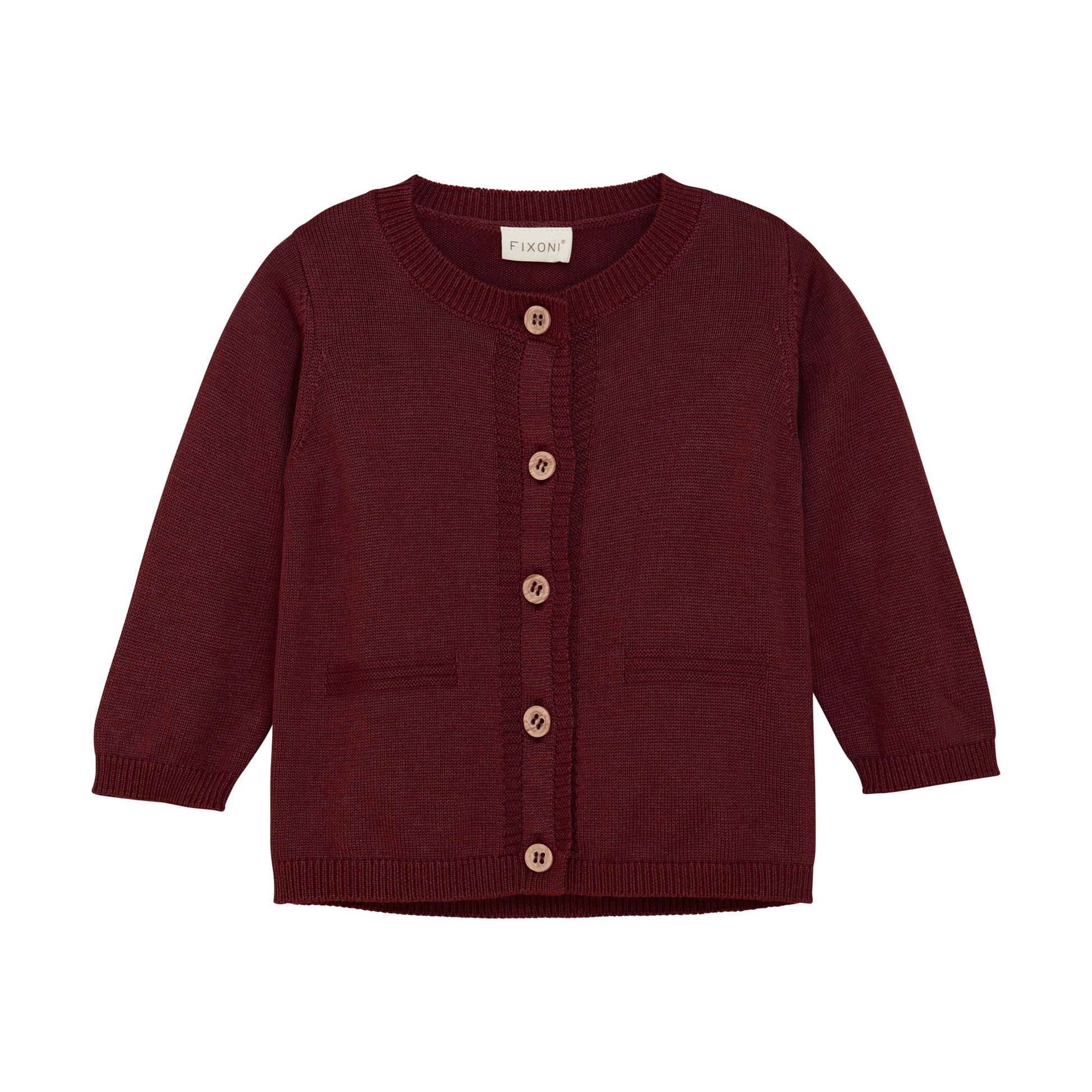 Diese wunderschöne Strickweste von Fixoni in bordeaux rot ist perfekt für Babys. Der weiche Stoff sorgt für ein angenehmes Tragegefühl und hält Ihr Baby warm. Mit dieser Strickweste ist Ihr Baby immer modisch gekleidet.
