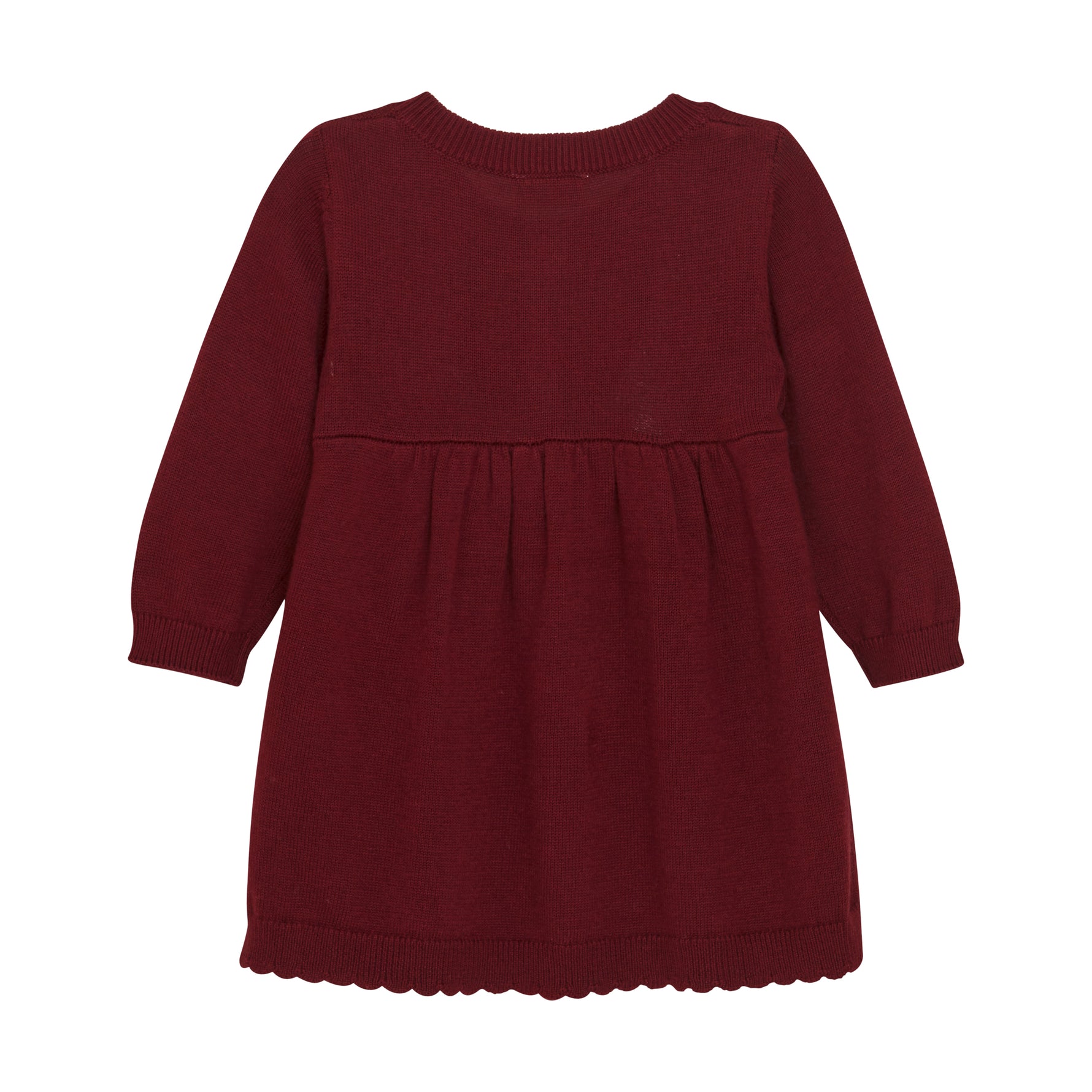 Verleihen Sie Ihrem Baby mit diesem Strickkleid in bordeauxe rot einen schicken und bequemen Look. Das weiche Material sorgt für ein angenehmes Tragegefühl, während das auffällige Design für bewundernde Blicke sorgt. Perfekt für jeden Anlass und einfach anzuziehen.