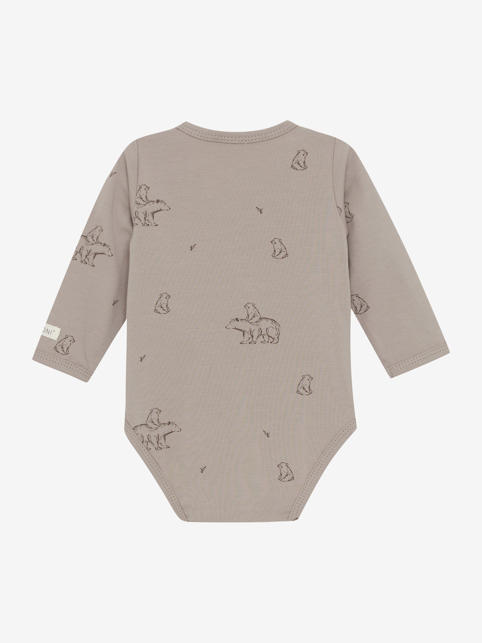 Der langärmlige Wickelbody von Fixoni in Beige überzeugt mit einem charmanten Bärenmotiv und bietet angenehmen Tragekomfort für Ihr Baby.