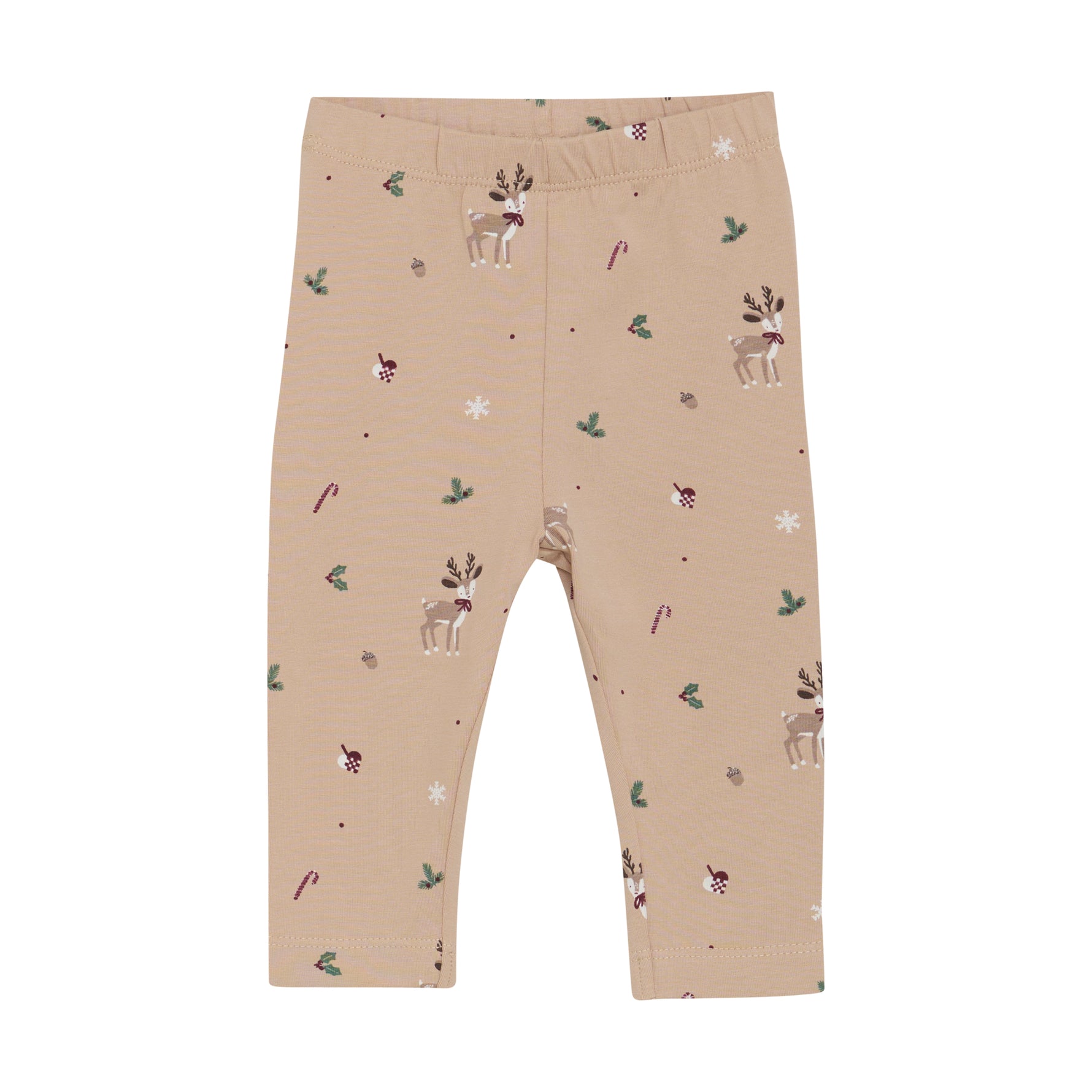 Diese beigen Leggings von Fixoni sind mit zarten Weihnachtsmotiven verziert und bringen festliche Stimmung in Ihren Alltag.