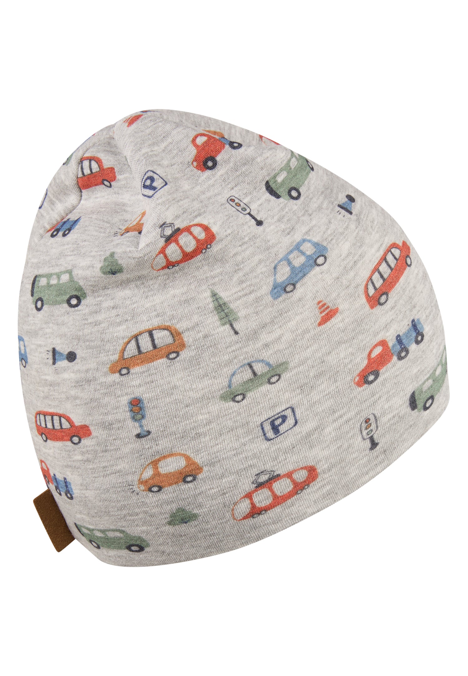 Diese graue Mütze von Sterntaler besticht durch ihr charmantes Fahrzeugmotiv und sorgt für stilvollen Schutz an kühlen Tagen.
