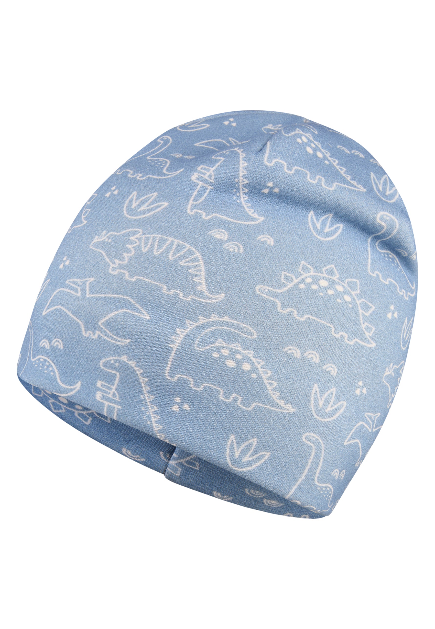 Dieser blaue Beanie von Sterntaler besticht durch ein einzigartiges Dinosaurier-Motiv und sorgt für einen stylischen Auftritt.
