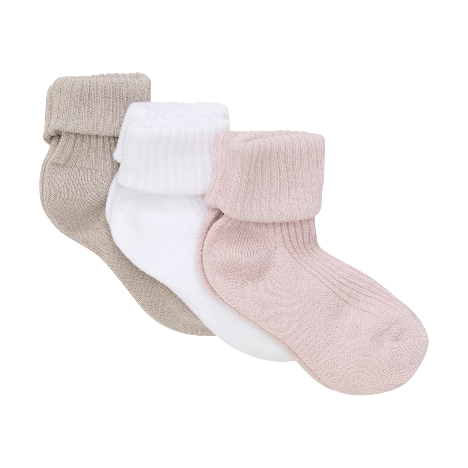 3er Pack Rib Babysocken in Rosa, Beige und Weiß von MINYMO.