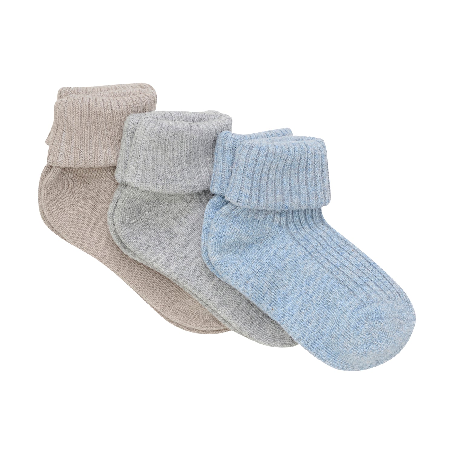 3er Pack Rib Baby Socken in Blau, Beige und Grau von MINYMO.