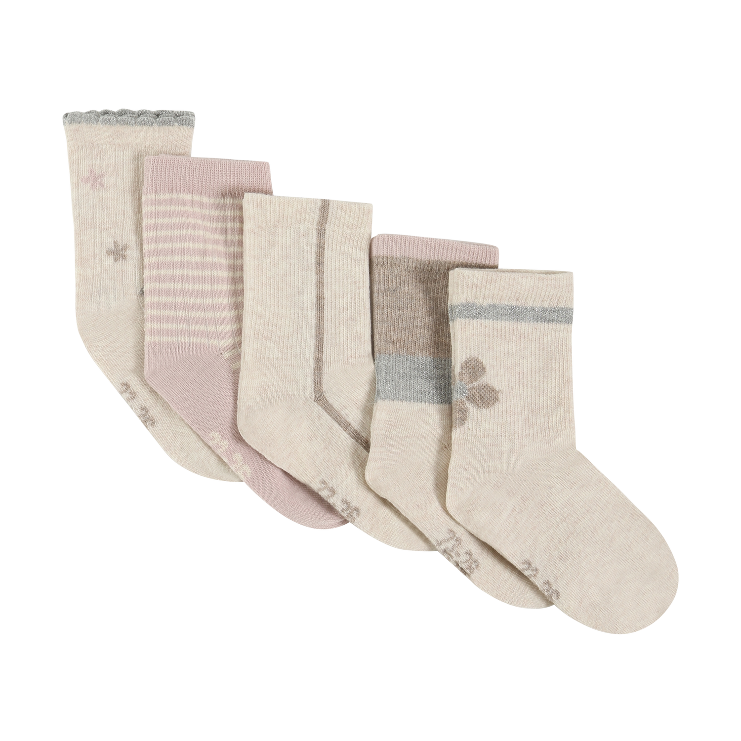 Set aus 5 Paar Socken von MINYMO mit liebevollen, dezent gehaltenen Mustern in sanften Farbtönen.