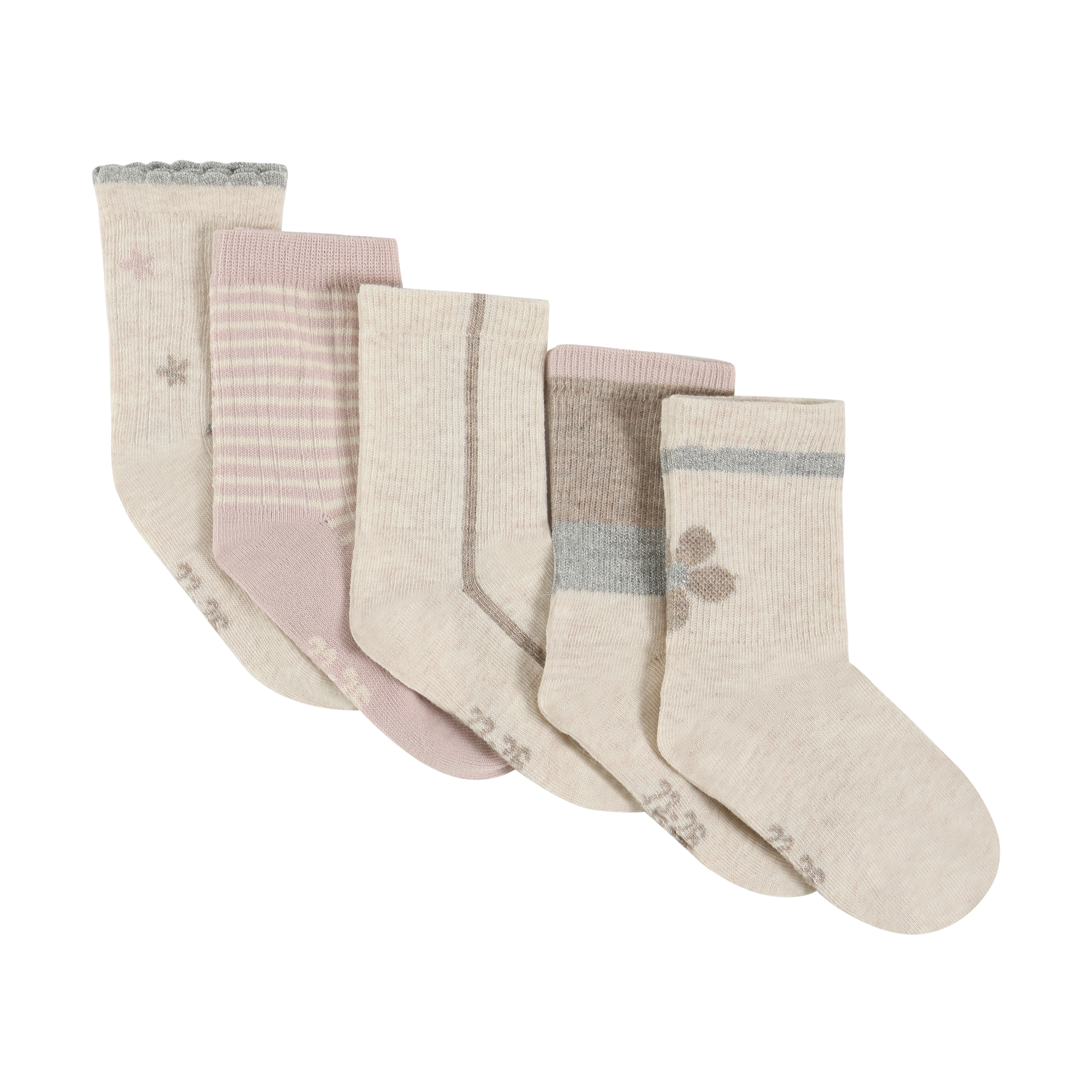 Set aus 5 Paar Socken von MINYMO mit liebevollen, dezent gehaltenen Mustern in sanften Farbtönen.