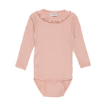 Dieses rosa Body mit verspieltem Rüschenkragen von MINYMO verleiht jedem Outfit einen charmanten Akzent.