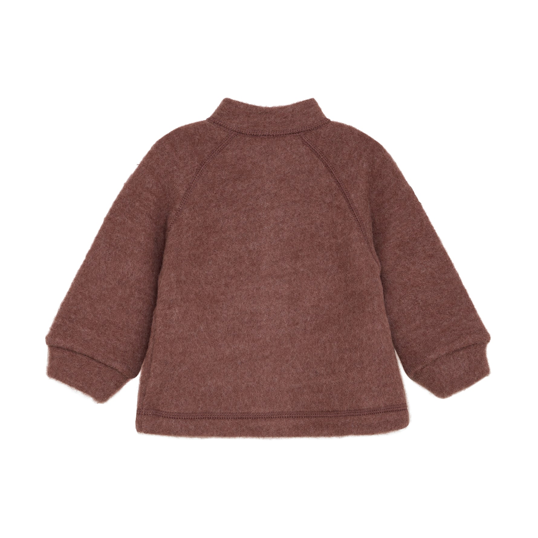 Die rot-braune Wolljacke von Celavi bietet optimalen Schutz und Komfort an kalten Tagen.