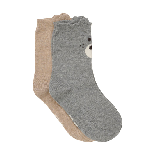 2er Pack braune MINYMO Socken mit süßen Bärenmotiven.