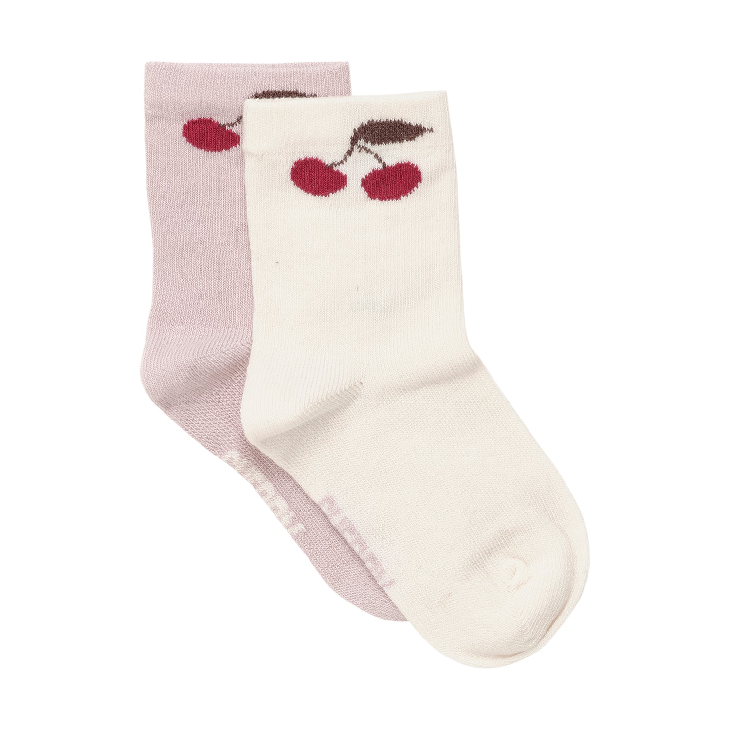 Zweierpack Socken von MINYMO mit 3D-Kirschdesigns in ansprechenden Farbtönen.