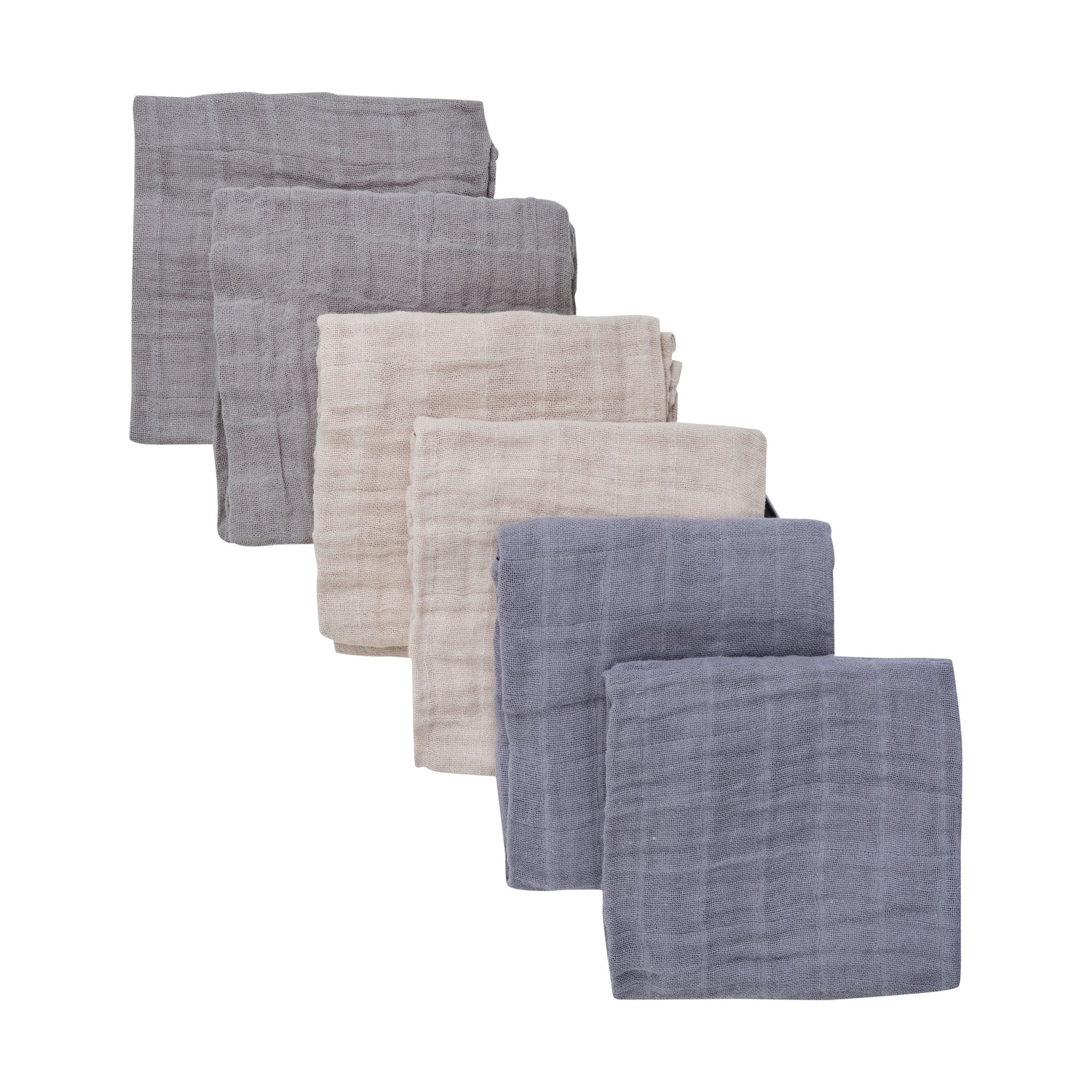 Muslin-Tücher von PIPPI in einer Auswahl an verschiedenen Blautönen – weich, vielseitig und ideal für den täglichen Gebrauch.