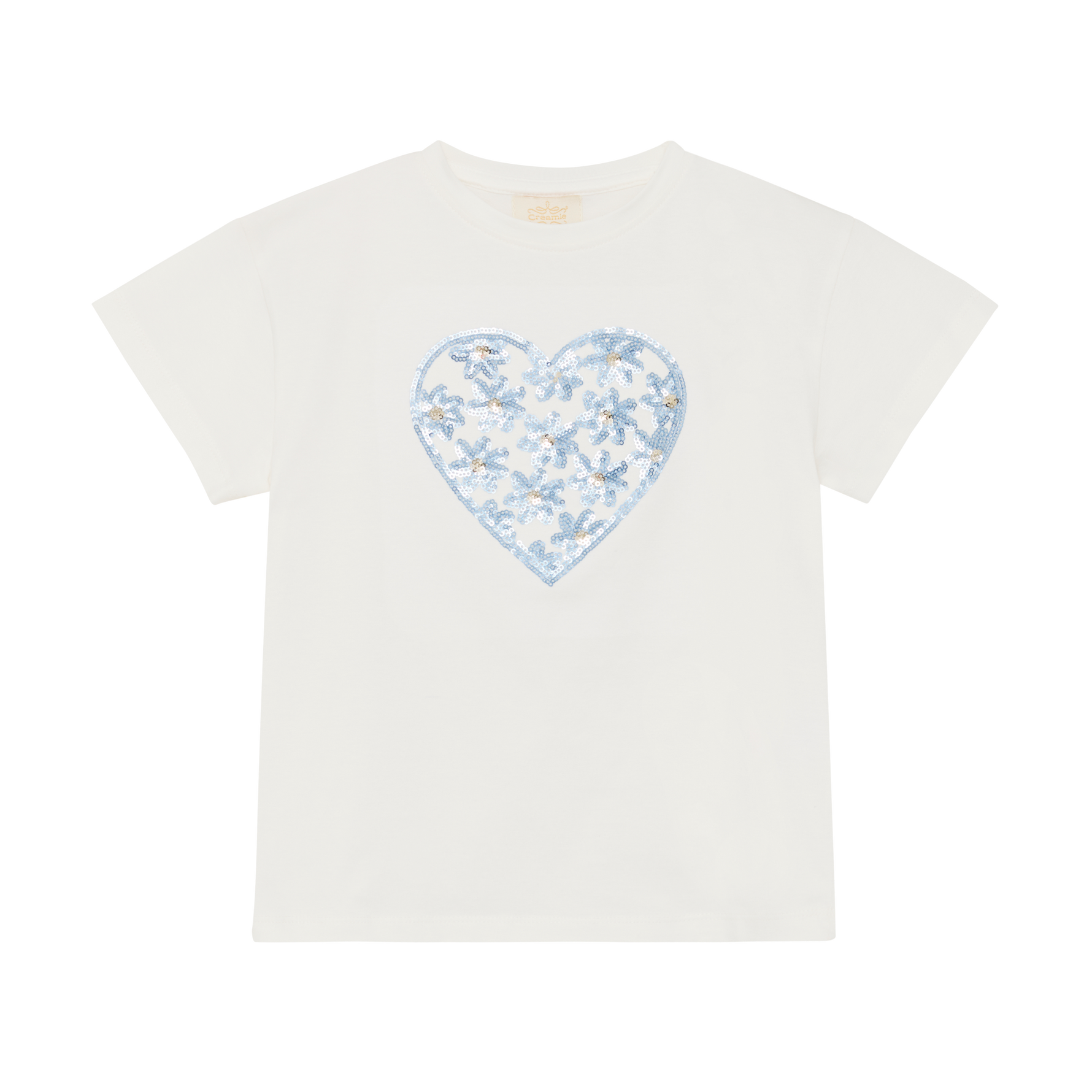 Klassisches weißes T-Shirt von Creamie mit niedlichem Herzmotiv – perfekt für jeden Tag.