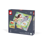 Beschreibung

Mit diesem Set aus 9 Pappwürfeln entdecken die Kleinen den Bauernhof! Die Würfel sind für Kinder ab 2 Jahren geeignet und mit hübschen ländlichen Szenen mit vielen niedlichen Tieren verziert: Schafe, Kaninchen, Kühe, Esel, Hühner und Küken ... Insgesamt müssen 6 Szenen zusammengesetzt werden, um die neuen Gefährten erscheinen zu lassen.

Die farbige Umrandung hilft dem Kind beim Zusammensetzen der einzelnen Szenen: Jede Szene hat eine andere Farbe. Bei der Gestaltung der Bauernhofwürfel haben 