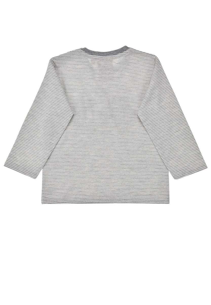 Klassisches Langarm-T-Shirt mit feinem Ringelmuster und charmanten Traktor-Print von Bondi. Das weiche Single-Jersey aus Baumwoll-Polyester-Mix bietet optimalen Tragekomfort und Langlebigkeit. Perfekt für kleine Abenteurer, die Fahrzeuge lieben. Pflegeleicht und strapazierfähig für den Alltag.