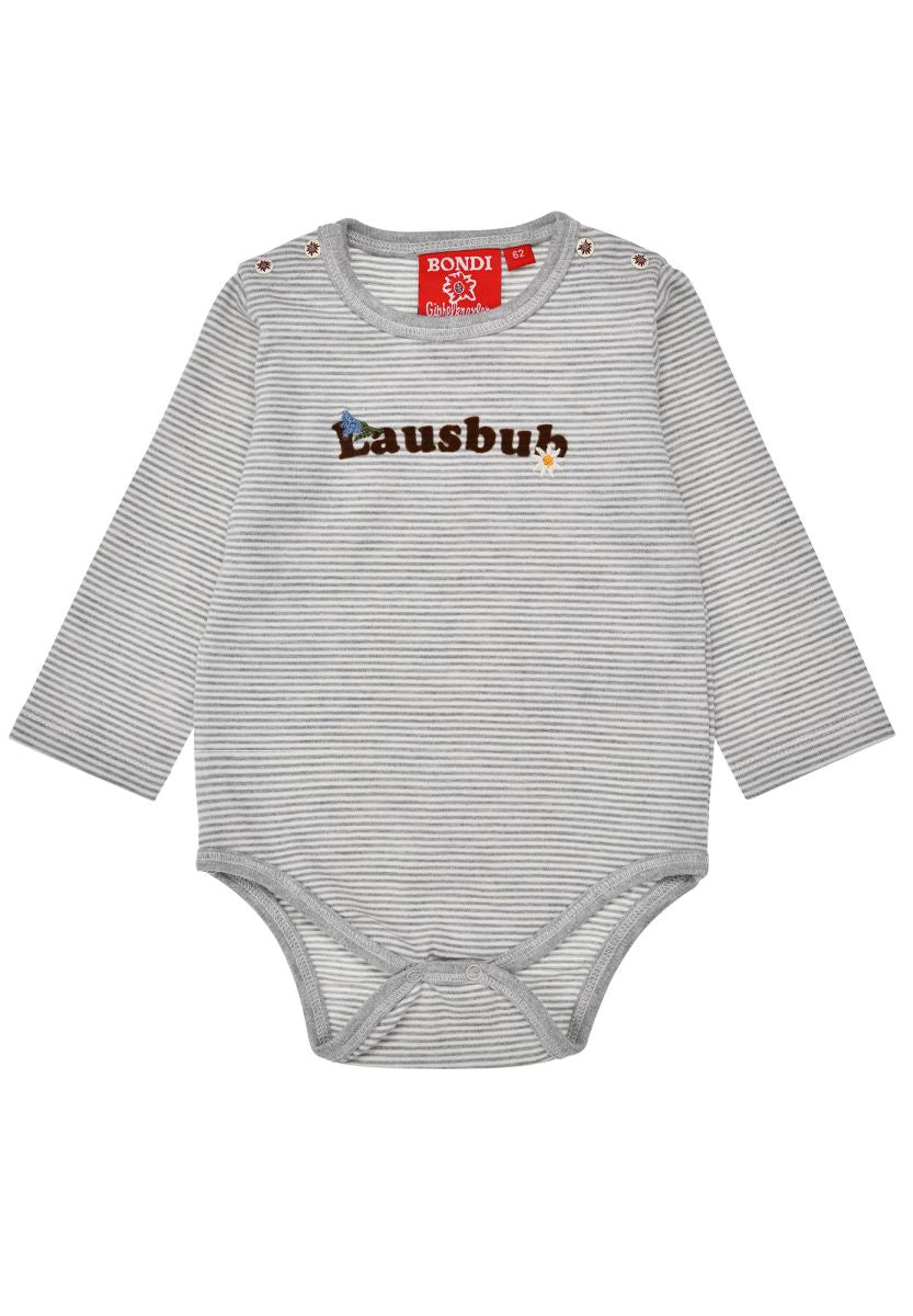 Body langarm geringelt 'Lausbub' – klassischer Wickelbody mit langen Ärmeln und feinem Ringelmuster von Bondi. Das weiche Single-Jersey-Material bietet optimalen Tragekomfort und Strapazierfähigkeit. Perfekt für Babys erste Monate, praktisch und zeitlos im Design.