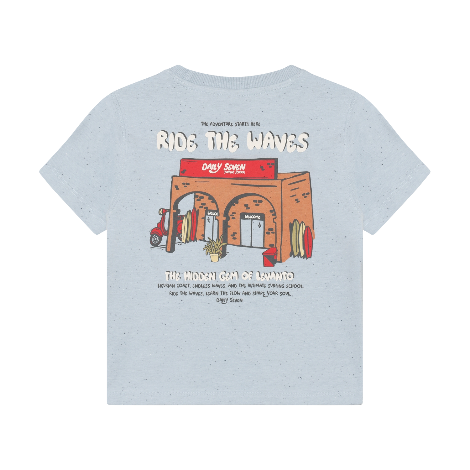 Klassisches Kurzarm-Shirt von Daily Seven mit auffälligem Rückenprint. Ein zeitloses Basics-Piece für den alltäglichen Einsatz.