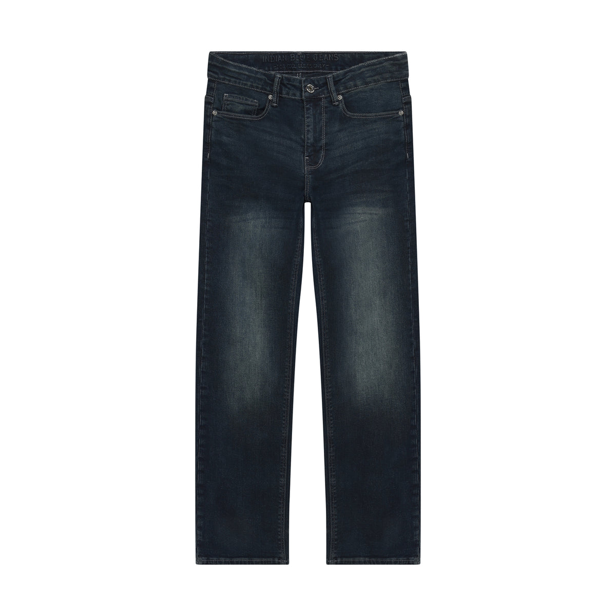 Dunkelblaue Wide Straight fit Jeans von Indian Blue Jeans – perfekt für einen lässigen, zeitlosen Look. Die klassische Passform sitzt angenehm locker und bietet maximale Bewegungsfreiheit. Das hochwertige Baumwoll-Elastane-Gemisch sorgt für Strapazierfähigkeit und Komfort den ganzen Tag über. Ein Basics-Piece, das in keinem Kleiderschrank fehlen darf.