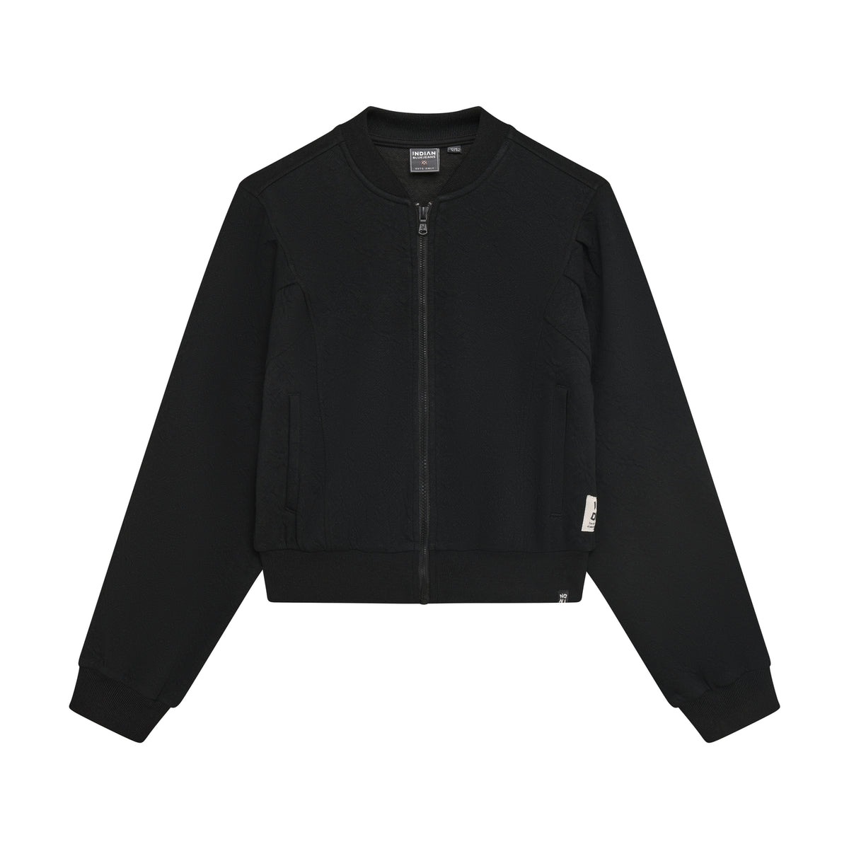 Eine elegante dunkelblaue Jacke von Indian Blue Jeans mit hochwertiger Materialmischung aus 45% Polyester, 25% Baumwolle, 25% Tencel und 5% Elasthan für optimalen Komfort und Langlebigkeit.