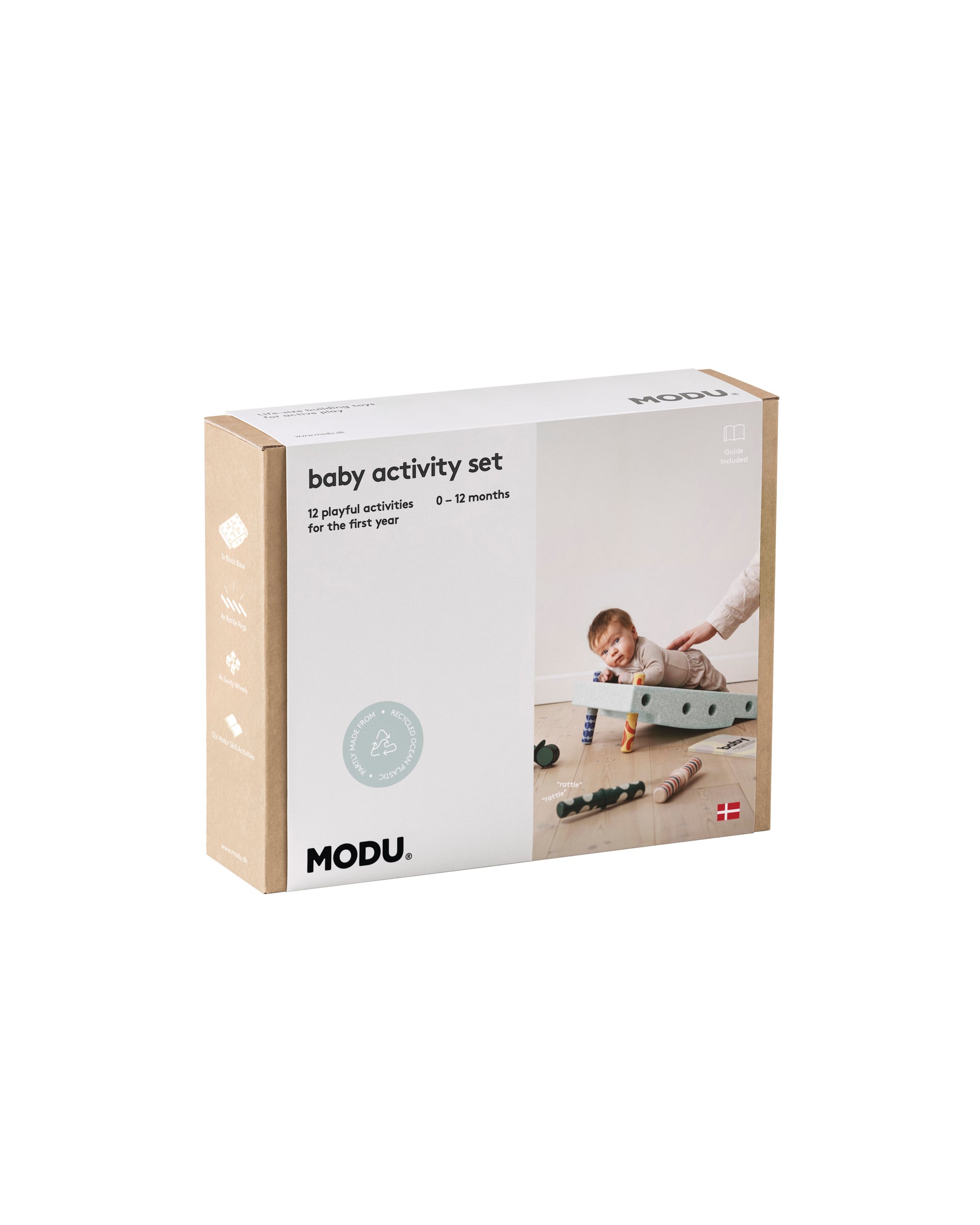 MODU Baby-Aktivitätsset – 12 spielerische Aktivitäten für die ersten 12 Lebensmonate. Dieses Set wurde von Experten für Babyentwicklung entwickelt und enthält einen umfassenden Leitfaden mit Werkzeugen, Wissen und Übungen, die die wichtigsten Wachstumsmeilensteine ​​Ihres Babys unterstützen; von der Bauchzeit bis zum Krabbeln und darüber hinaus. Als Teil der Erfahrung erhalten Sie speziell Entworfene Rasselstifte mit lustigen Geräuschen und Mustern, perfekt für sensorische Stimulation und Erkundung. Willkom
