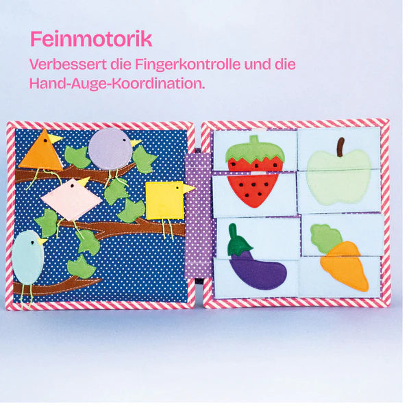 Das Quiet Book Bunte Raupe von Jolly Design begleitet Kinder ab 18 Monaten spielerisch bei ersten Lernschritten. Mit bunten Formen, Puzzles und Tiermotiven fördert es Farben-, Form- und Logikverständnis sowie Feinmotorik und Konzentration. Das handliche Buch ist stabil und ideal für zu Hause oder unterwegs.