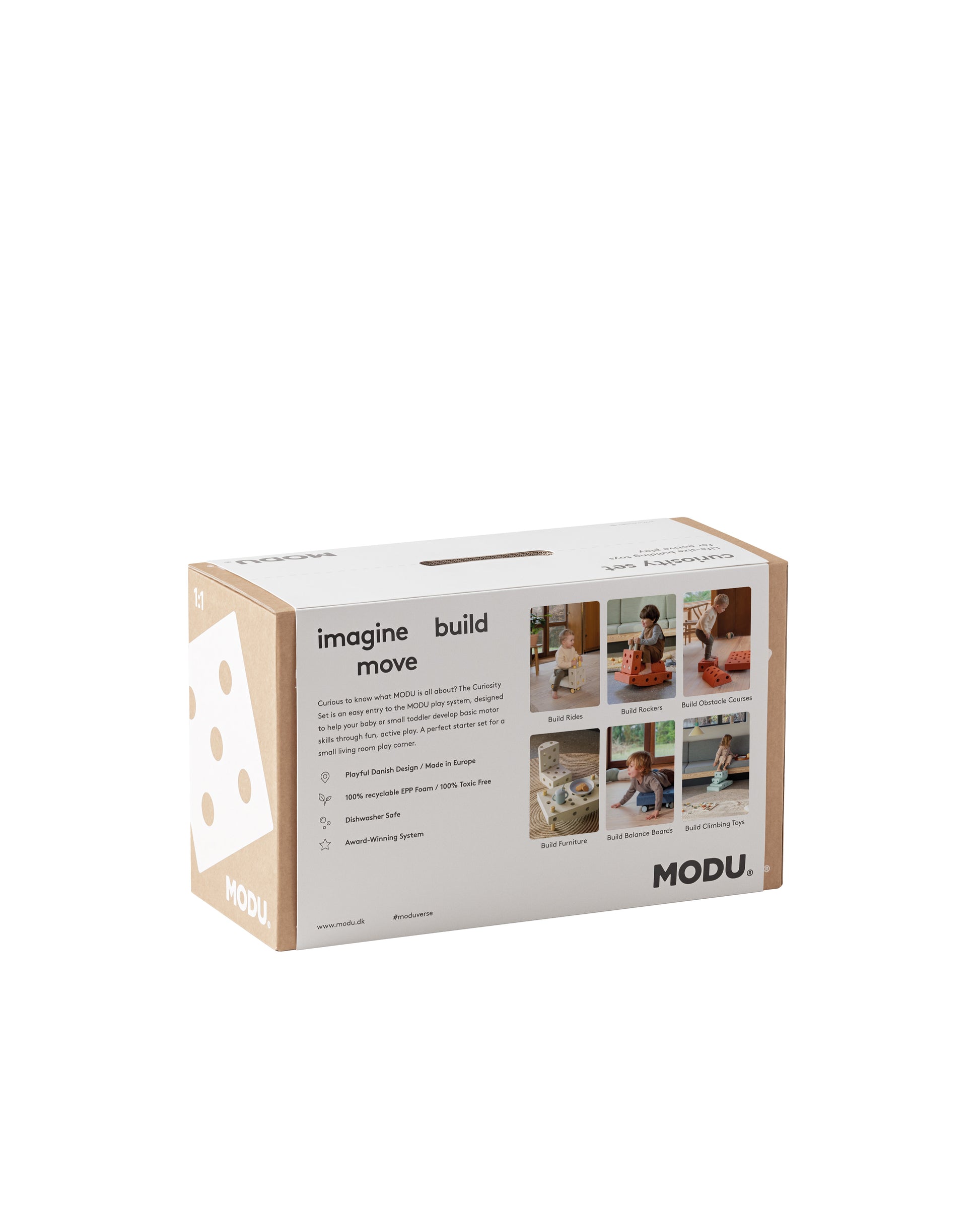 Neugierig zu erfahren, worum es bei MODU geht? Das Curiosity Set ist ein einfacher Einstieg in das MODU-System und ein toller Start für ein Baby oder Kleinkind. Ein einfaches Starter-Set, das Ihrem Kind hilft, grundlegende motorische Fähigkeiten zu entwickeln. Bauen Sie ein Scooter-Board für die Bauchlage, eine Wippe zum Üben der Kernbalance oder schieben Sie Ihr Kind auf einem lustigen Rutscher herum, während Sie endloses Kichern genießen. Ein multifunktionales und platzsparendes Spielzeug 