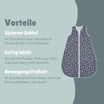 Der 0.5 TOG Musselin-Schlafsack aus 100% Bio-Baumwolle hält Dein Baby angenehm warm, ist leicht und atmungsaktiv. Er bietet maximale Bewegungsfreiheit und sorgt für sicheren Schlaf, da das Gesicht frei bleibt und der Schlafsack nicht verrutschen kann. Mit weichem Komfort-Reißverschluss und geschütztem Kinn garantiert er hohen Tragekomfort ohne Hautreizungen.