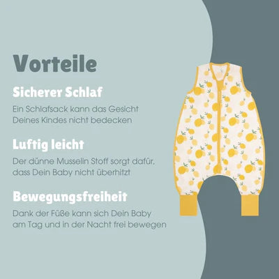 Das weiche Material der 0.5 TOG Musselin-Schlafsäcke besteht aus 100% Bio-Baumwolle. Das hält Deinen Schatz die ganze Nacht kuschelig warm und ist gleichzeitig federleicht und atmungsaktiv. Außerdem bietet der Schlafsack maximale Bewegungsfreiheit. So kann Dein Baby ungestört träumen.