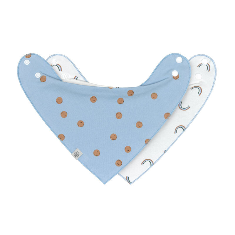 Die Baby Dreieckstücher mit dem süßen Smile kommen in hautfreundlicher Baumwolle (bio). Die Druckknöpfe sorgen für hohen Tragekomfort und die wasserabweisende Schicht im Inneren für trockene Kleidung.