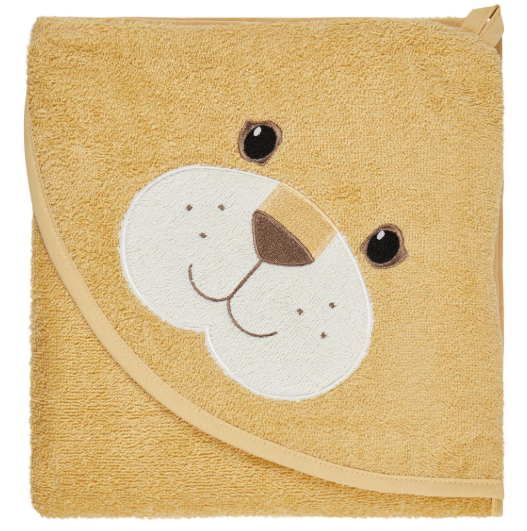 Das Kapuzenbadetuch Löwe Leo aus weichem Frottee ist besonders saugfähig und sanft zur Haut. Die Kapuze mit 3D-Löwenmotiv schützt den Kopf und hält warm. Mit 100x100 cm Größe eignet es sich ideal für Babys und Kleinkinder. Maschinenwaschbar für einfache Pflege.
