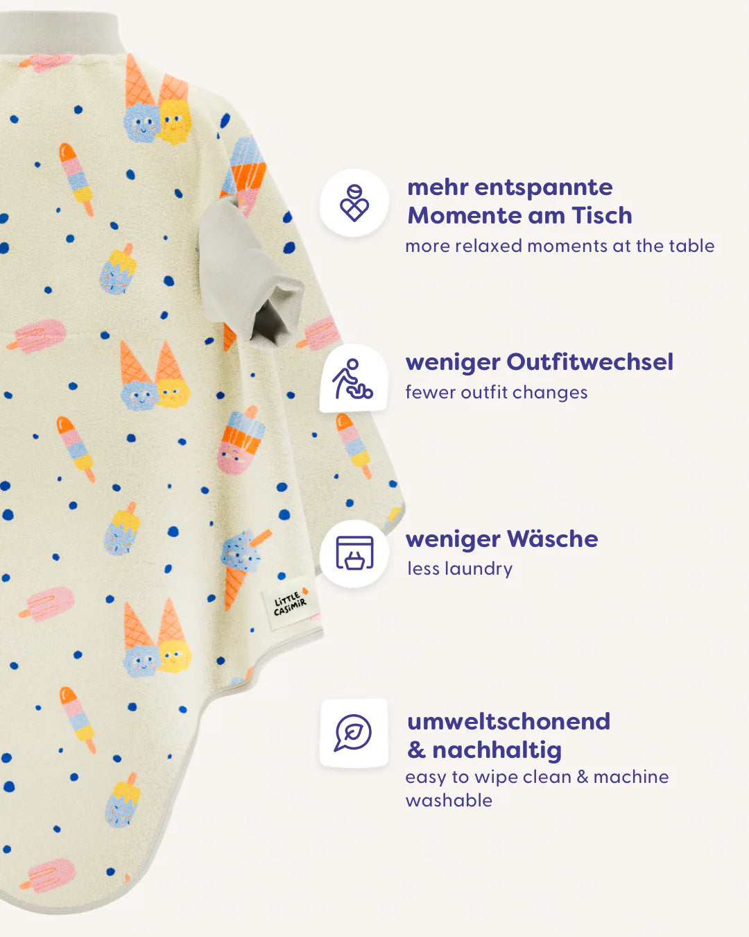 Mit unserer „BOO“ Signature Kollektion möchten wir mehr Freiheit im Alltag für Eltern und Kinder schaffen. Weniger Outfitwechsel, weniger Wäsche und mehr entspannte Momente am Tisch.&nbsp;Ein Lätzchen, das sich gut anfühlt. Für Kinder und für Eltern.